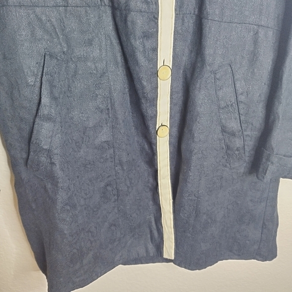 FLAX linen texted langenlook buttoned long blazer coat sz S - Picture 3 of 9